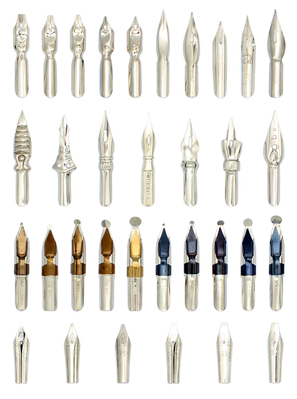 Gullor A Bunch of Nibs for Comic Dip Pen, Assorted Calligraphy Dip Pen Nibs, Various Sizes and Shapes, 33 Nibs in Box