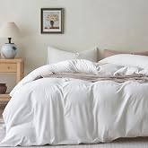JELLYMONI 100% Cotton Queen Duvet Cover Set, Washed Linen-Like Texture | Pre-Shrunk Breathable Bedding with Natural Wrinkles, Wide Zipper, Colorfast, 8 Ties,1 Duvet Cover&amp;2 Pillowcases