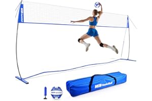 Haokelball 20FT Freestanding Volleyball Net Set with Adjustable Height, Portable Volleyball Training Net for Backyard, Beach, Indoor or Outdoor, Includes Ball, Pump and Carry Bag