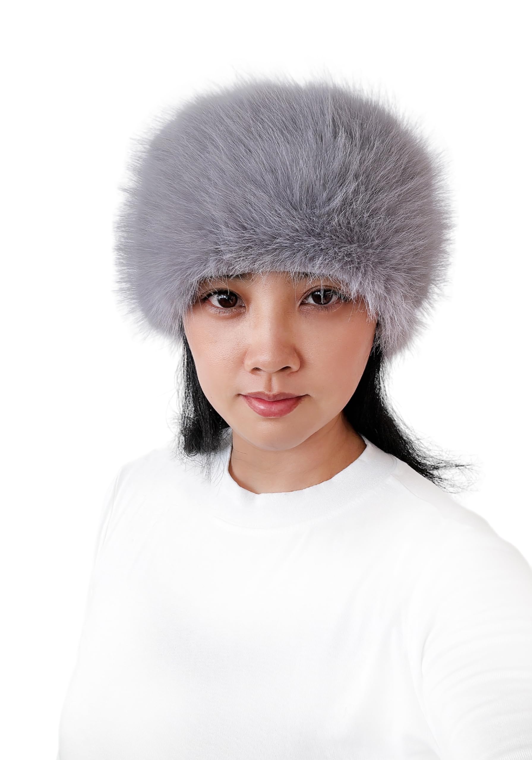 Lina & Lily Women's Winter Headband Head Ear Warmer Long Pile Faux Fur (Light Grey)