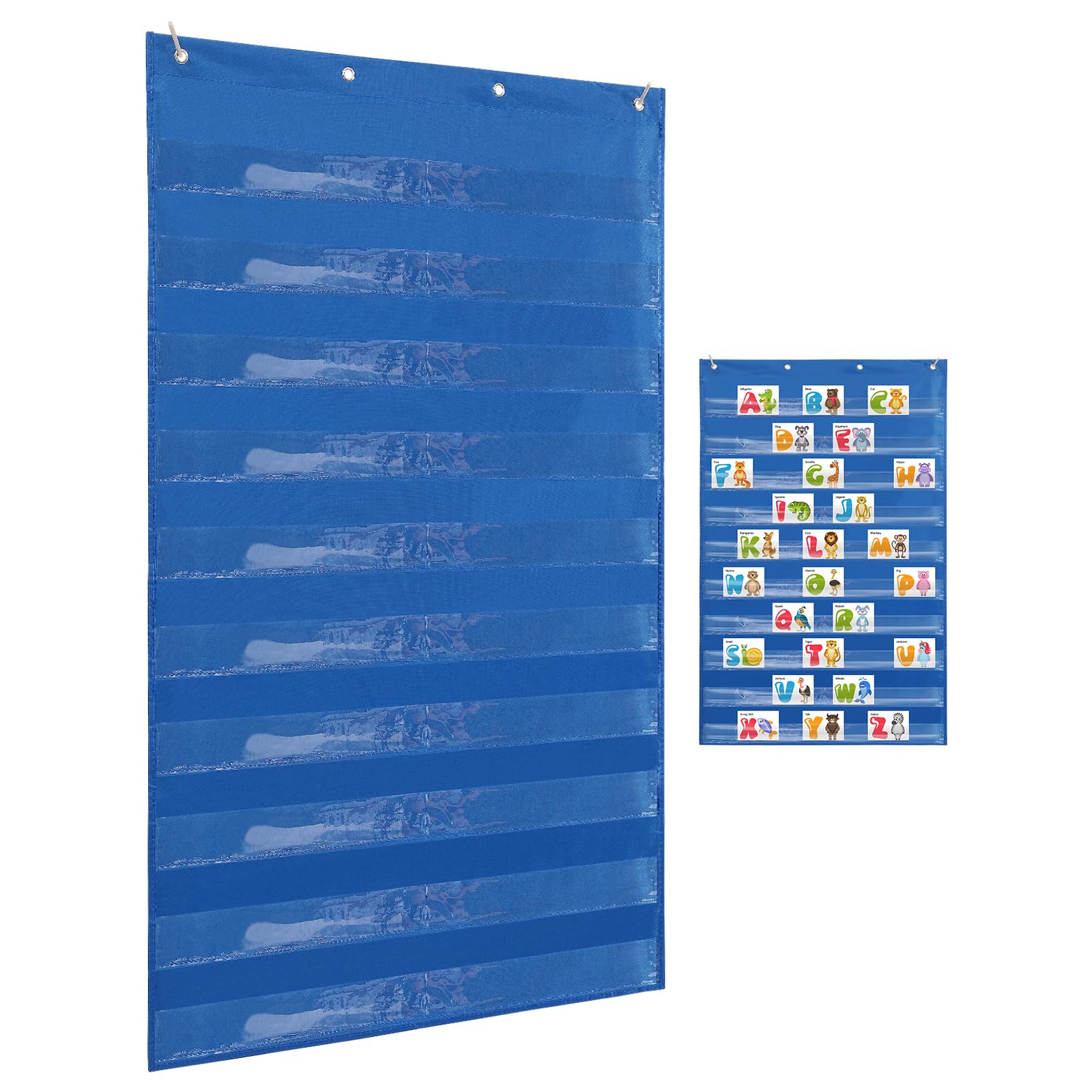 Toddmomy Pocket Charts Clear 10 Pockets Chart Hanging Pocket Chart for Sentence Strips, Word Cards, Reading, Classroom and Homeschool Supplies (Blue)