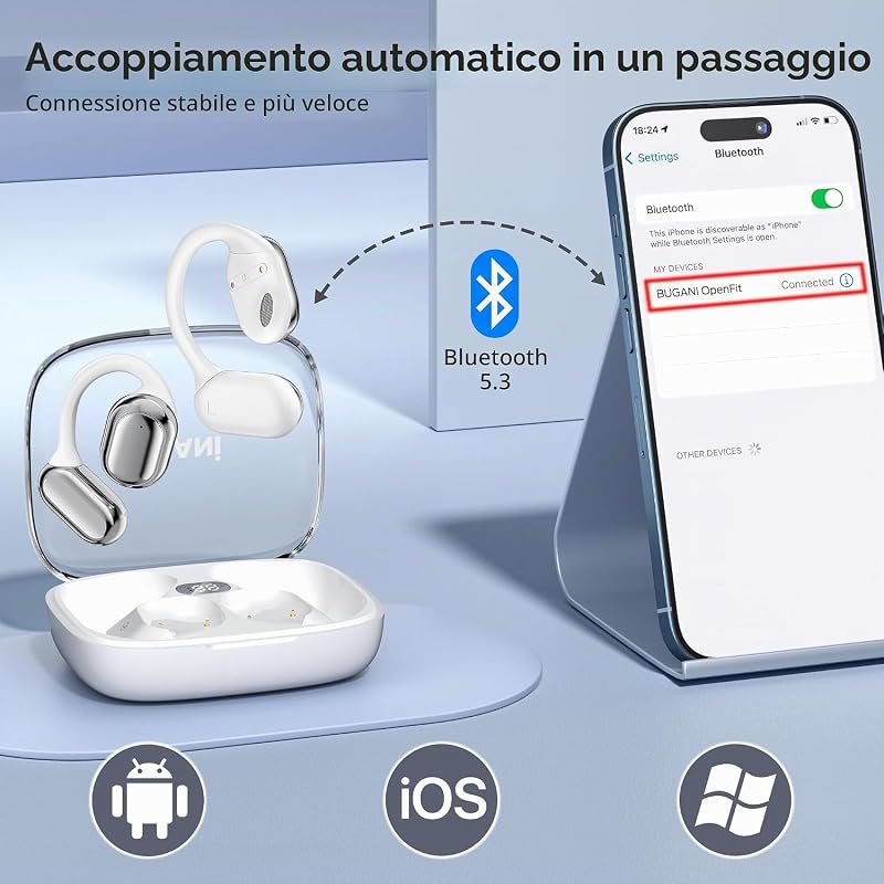 Open Ear Kopfhörer, Ohrhaken Ohrhörer Wireless Earbuds 1 (Weiß) — Foto 6 von 7