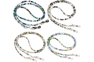 BILIONE 4Pcs Beaded Eyeglass Chains for Women & Girls, Sunglass Holder Strap Around Neck, Acrylic Glasses Hanger Keeper
