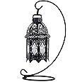 Zingz & Thingz Moroccan Style Candle Lantern Holder, Decorative Light Home Decor, Indoor & Outdoor, 13" Tall, Black with Stand