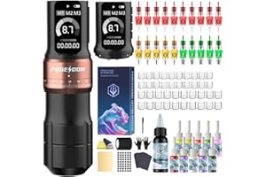 VIDATTX Poseidon Tattoo Gun Kit Wireless Machine Kit 7 Strokes Length with 2pcs 2300mAh Batteries Power Supply 11 Tattoo Ink 20 Pcs Tattoo Needle Cartridges for Beginner and Artist
