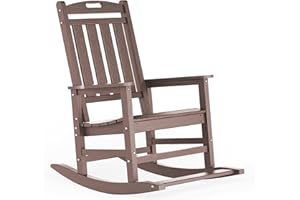 LOUNZY Outdoor Rocking Chair, HDPE Patio Rocking Chair with Footboard for Adults, All Weather Heavy Duty Front Porch Rocker, Brown