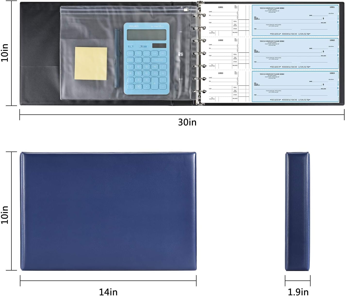 7 Ring Business Check Book Binder, 600 Checks Capacity for 9" x 13" Sheets, PU Leather Checkbook Holder with Zip Pouch : Office Products