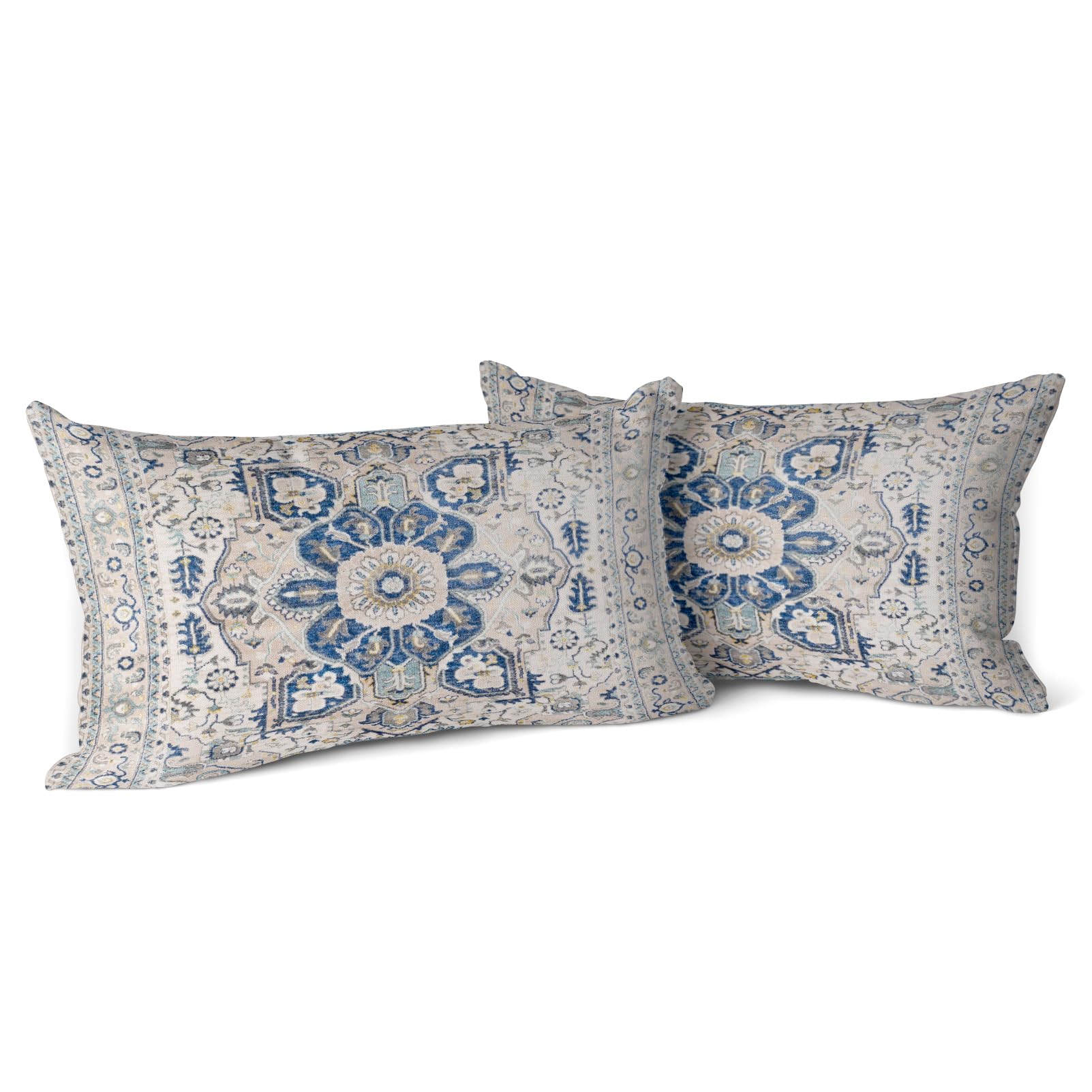 Snylcce Boho Floral Throw Pillow Covers Set of 2 Colorful Bohemian Flower Decorative Cushions Pillowcase for Bedroom Sofa Home Decor, 30x50 CM, Velvet, Short Plush (cerulean)