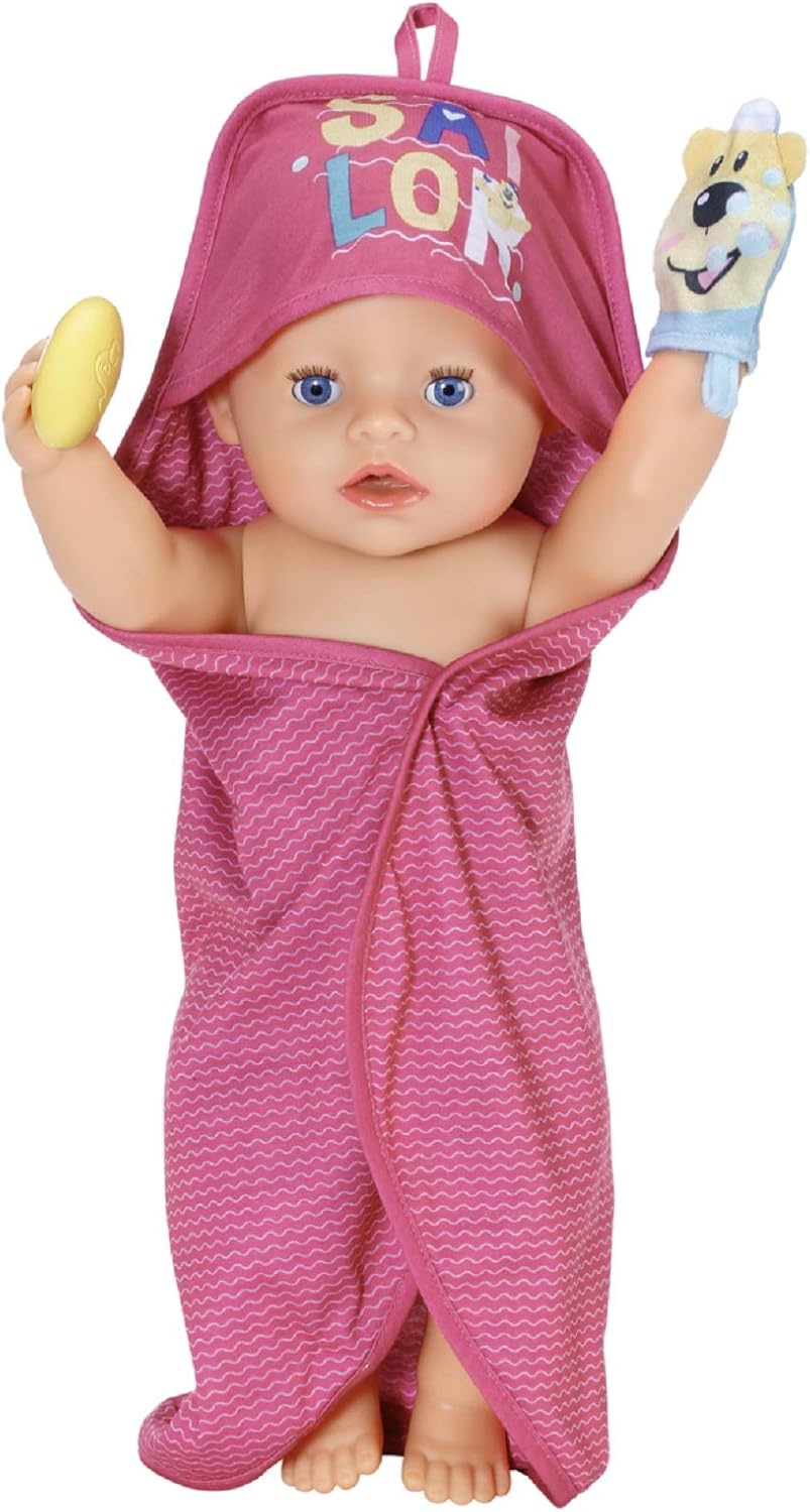 BABY Born 830635 Bath Hooded Towel Set Doll,Toy, Pink, 43cm - Image 3