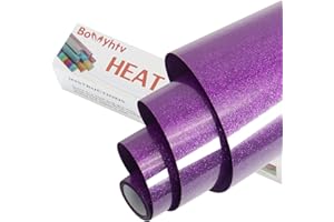 Bonnyhtv Glitter HTV Heat Transfer Vinyl Roll, Glitter Iron on Vinyl for Cricut & Silhouette Cameo, 12" x 5ft Glitter Vinyl Glitter Vinyl for Heat Transfer Vinyl (12" × 5FT, 5ft-Glitter Dark Purple)