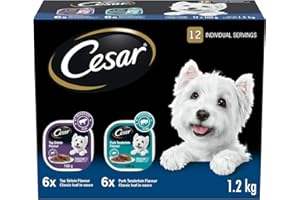 CESAR Dog Food Wet Classic Loaf in Sauce Entrées - Pork Tenderloin - Top Sirloin, 100g Tray (12 Pack)