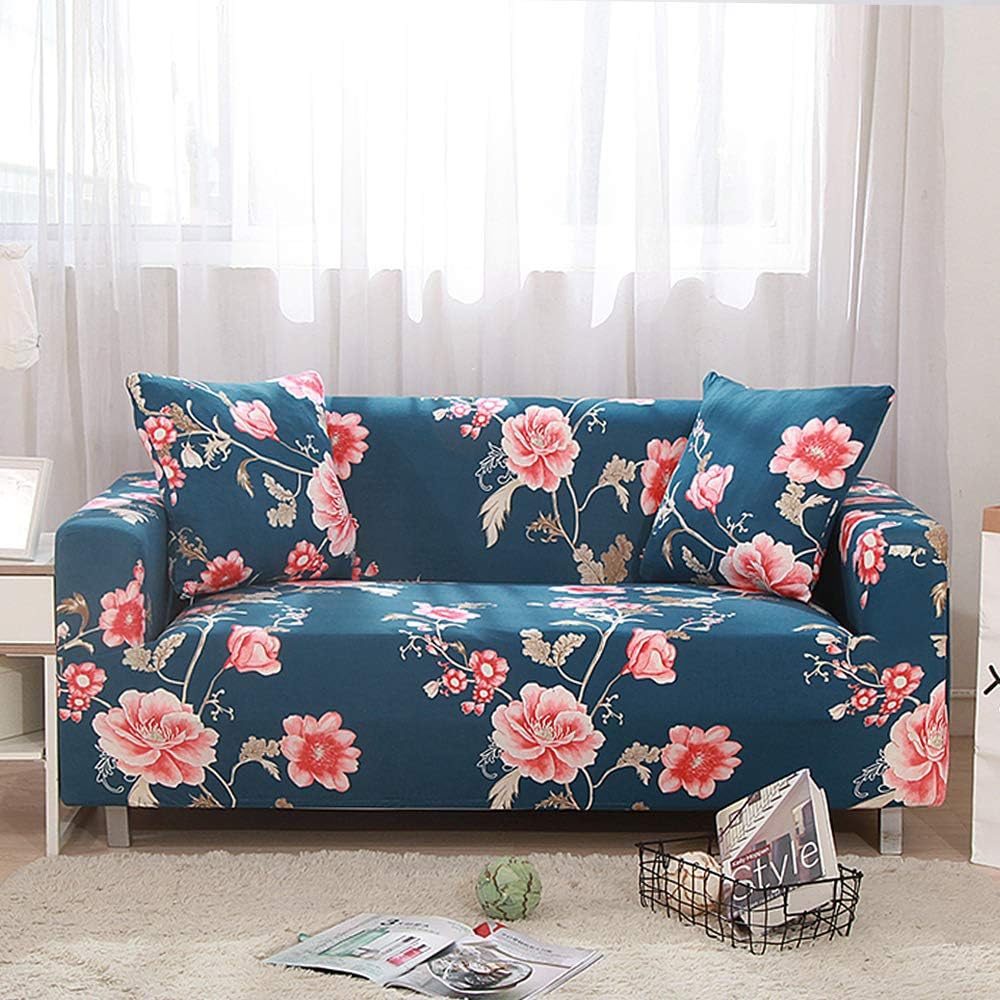 Eunzel Stretch Sofa Covers,3 Cushion Couch Sofa Slipcovers with Elastic Bottom,Slip Resistant Furniture Protector(Sofa 3 Seater,Flower-3)