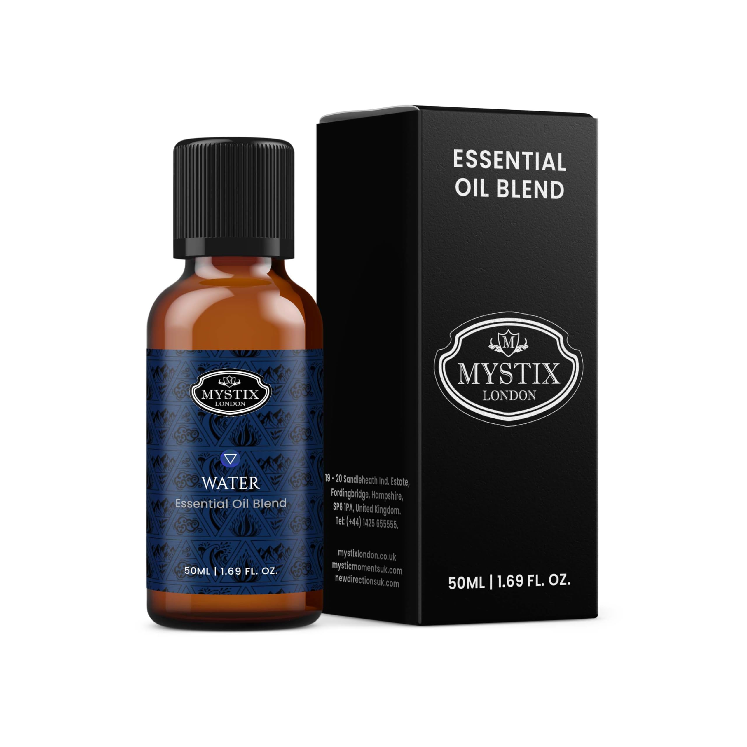 Mystix London | The Water Element Essential Oil Blend 50 ml | Chamomile | Eucalyptus | Lemon | Spearmint | Ylang Ylang | Litsea Cubeba | Cedarwood | Galbanum | Yarrow | Aromatherapy | Vegan, GMO Free
