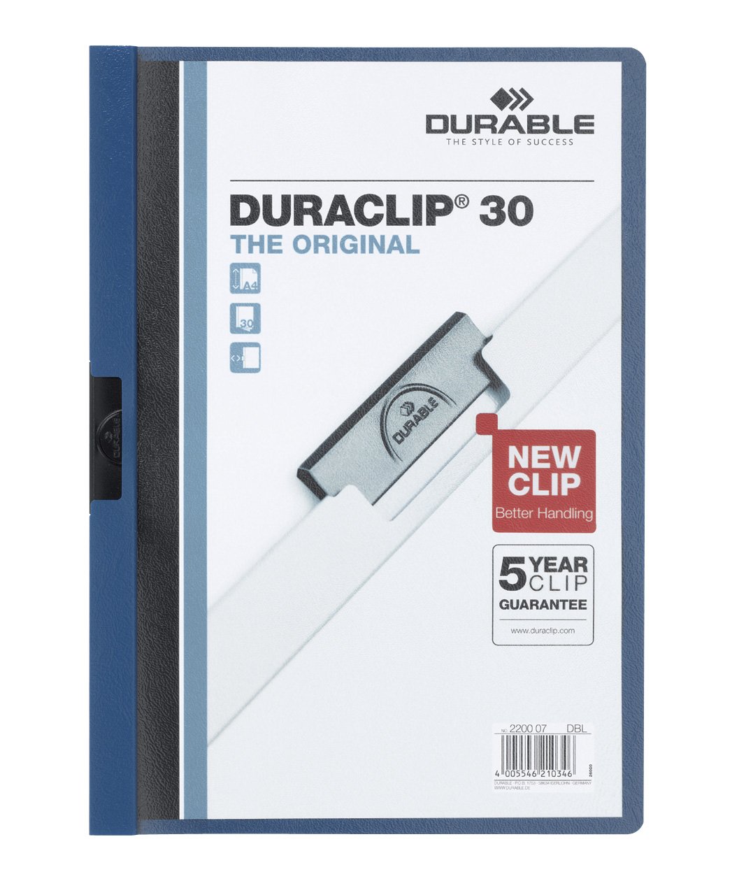 Durable DURACLIP 30 A4 Clip Folder - Holds Up to 30 Sheets of A4 Paper - Strong Metal Sprung Clip - Pack of 25 Dark Blue Colour Folders for Organising Documents