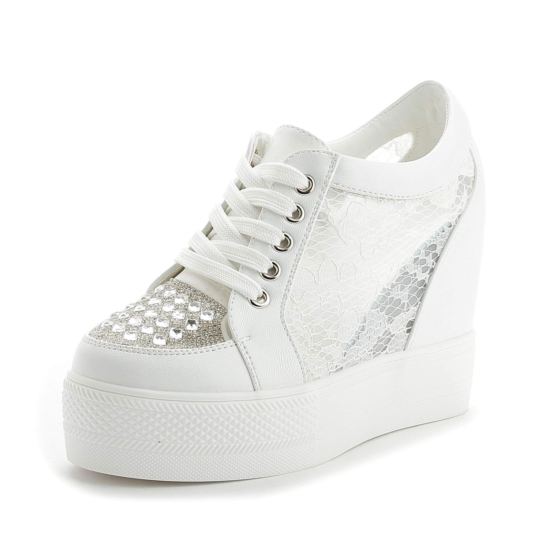 ACE SHOCKWomen Wedges Sneakers with Hidden Heel Ankle High Platform Walking Shoes Fashion Bride Wedding Shoes
