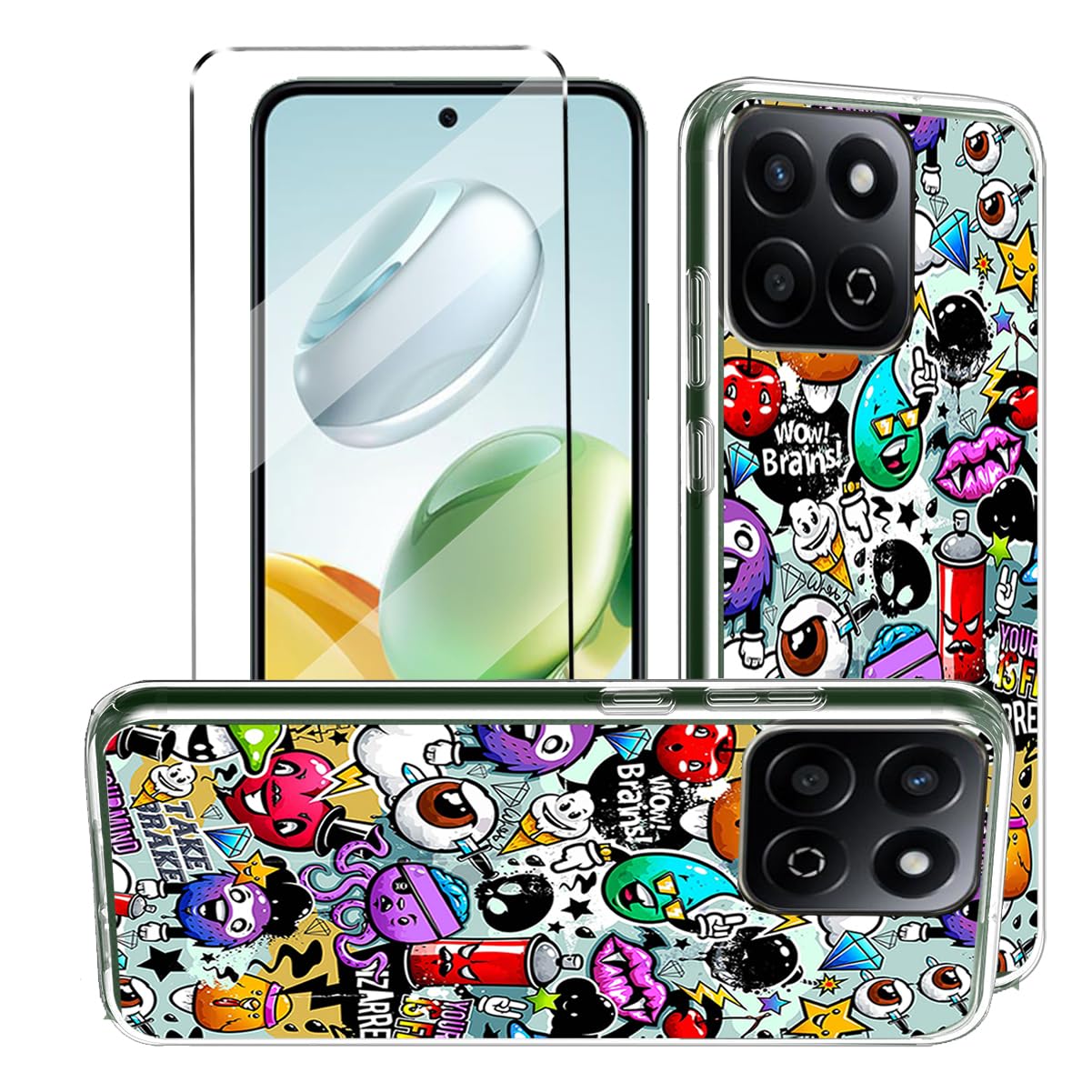 HuiYouMY 2-in-1 Case Compatible with Honor 200 Smart Cover with 1 Pack Tempered Glass Screen Protector for Honor 200 Smart, Slim Fit Soft TPU Shockproof Anti-Scratch Phone Case - XS40