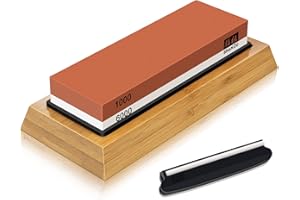 SHAN ZU Whetstone Knife Sharpening Stone, Premium 2-Sided Whetstone Sharpener 1000/6000 Grit Whetstone Kit with Non-Slip Bamb