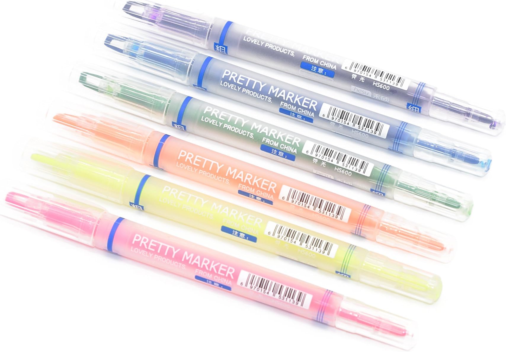 Twinkle Club Double Ended Highlighter Clear View Twin-Tip Marker Pen, Chisel and Fine Tips, Assorted Colors, 6-Count