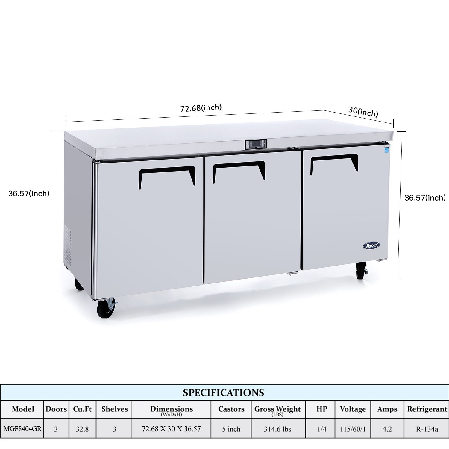 3 door commercial fridge