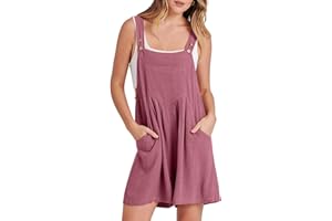 Caracilia Women's Short Overalls Summer Romper Casual Linen Adjustable Straps Loose Bib Overalls Jumpsuit with Pockets
