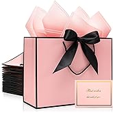 KeerxunBag The set includes 12 pink gift bags, 24 large pink jelly papers, 12 thank-you cards and 12 black bow ribbons. It is the perfect choice for Valentine's Day and a girl's birthday