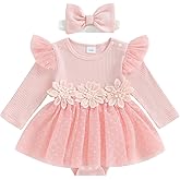 Hnyenmcko Newborn Baby Girl Romper Dress Long Sleeve 3D Flower Embroidery Tulle Dresses Jumpsuit Fall Winter Outfits Set