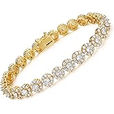 Gemsme Tennis Bracelet for Women 1 Row 18K Yellow Gold/White Gold Plated 5mm Round Cubic Zirconia Bracelets 6.5-8.5 inch