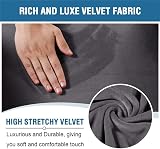 LINGKY Velvet Recliner Chair Covers 4-Piece Set with Side Pocket, Gray view 3