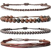 Handmade Natural Stone Beaded Healing Bracelet Gift for Men-Set of 4 Stackable Adjustable Waterproof String Rope Bracelets
