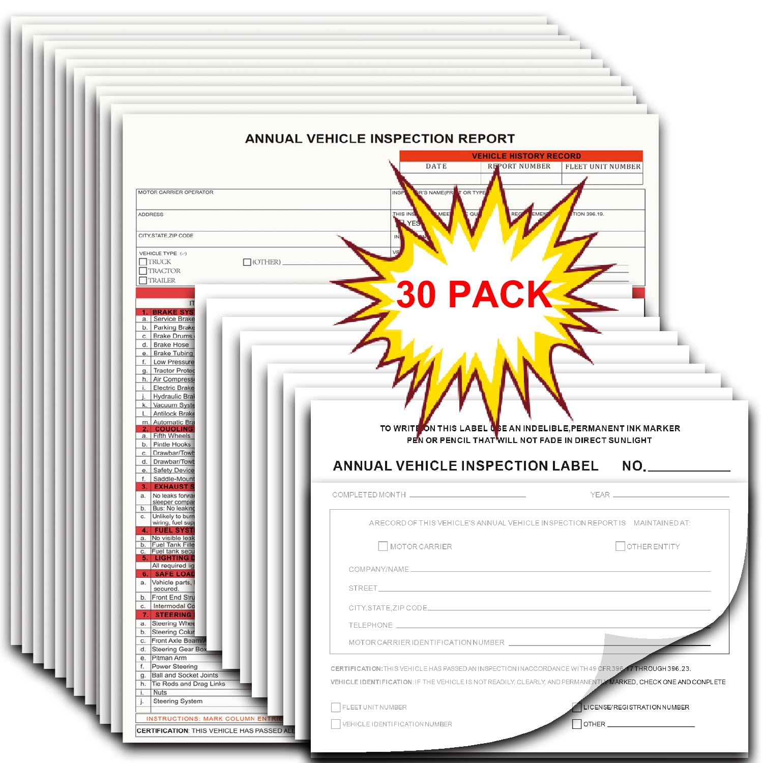 Dot Inspection Forms and Stickers, Annual Vehicle Inspection Report ...