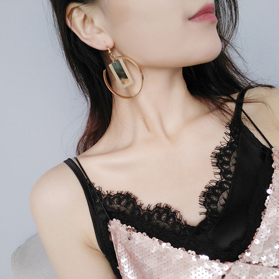 Alloy Big Large Dangle Hanging Stud Ear Clip No Piercing Hook Hoop Earrings Mother\'s Day Jewelry Gift Birthday (Hook Earrings)