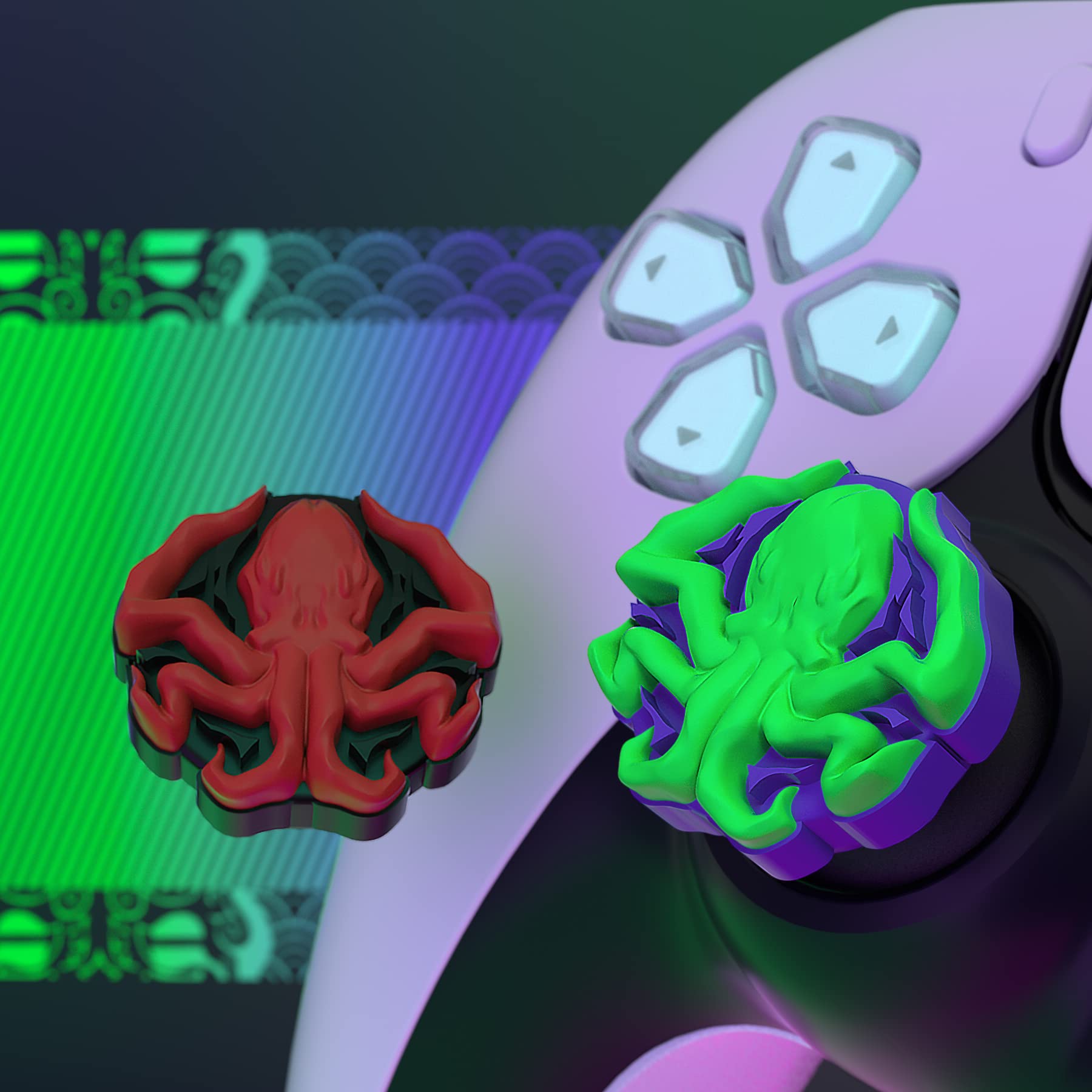 PlayVital Thumb Grip Caps for ps5/4 Controller, Silicone Analog Stick Caps Cover for Xbox Series X/S, Thumbstick Caps for Switch Pro Controller - Cthulhu The Octopus