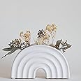 Rainbow Arched Planter White Vase Speckled Ceramic w/Drainage Hole, Textured Ribbed Arch, Organic Modern Aesthetic Small Flower Vases for Centerpieces, Unique Indoor Plant Pot Boho Living Room Décor