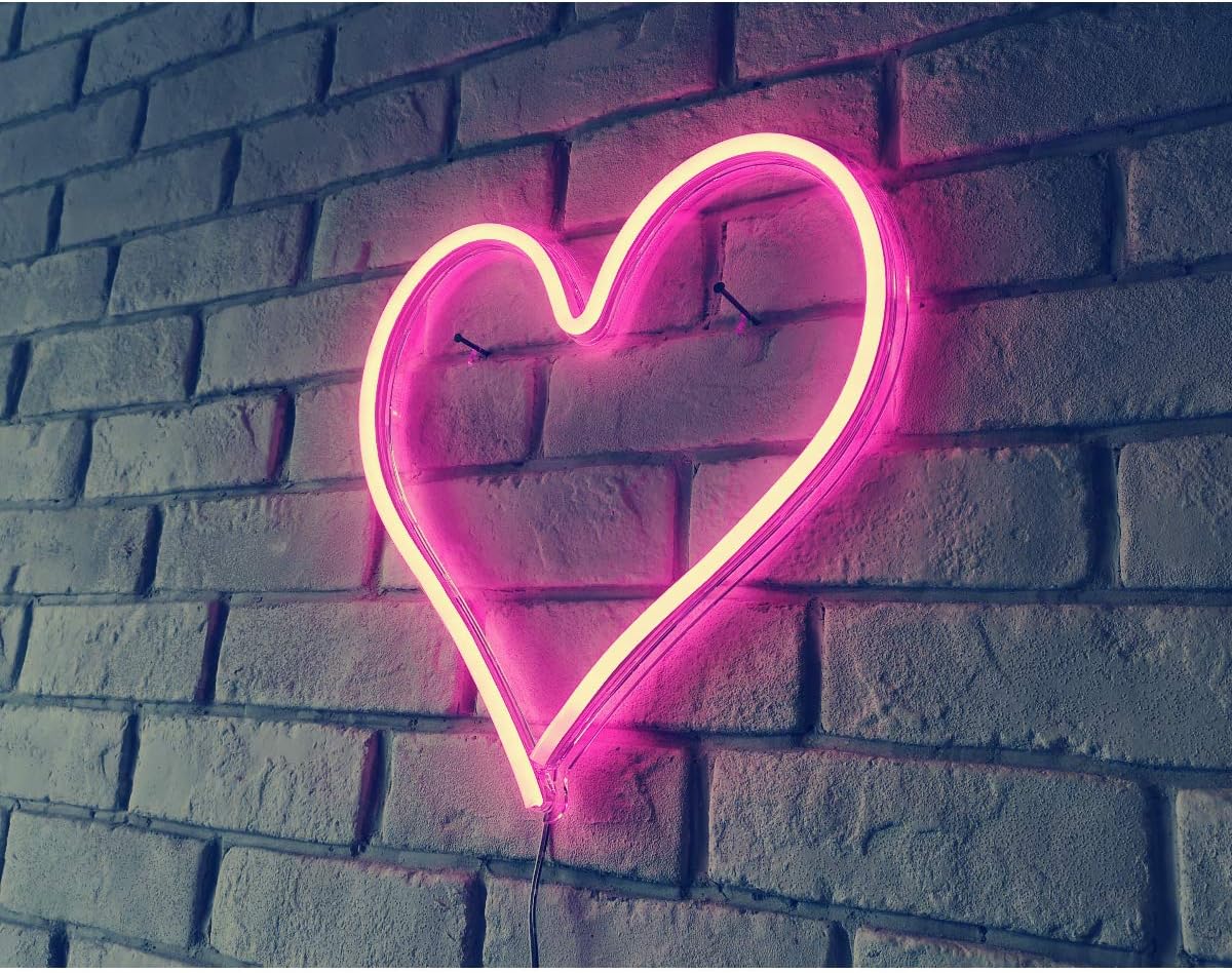 LED Neon Sign Heart Light Wall Art Decor for Bedroom Xmas