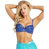 winying Womens Sparkle Sequins Beading Padded Bra Rave Dance Belly Dancing Crop Top