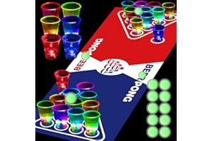noveltymeme Glowing Pong Table Mat Set Party Beverage Pong Game for Indoor Outdoor Party Event Fun, Pack with Flashing Cups Glow Pongs for House Parties Birthdays Concerts Weddings, 71 x 23inch