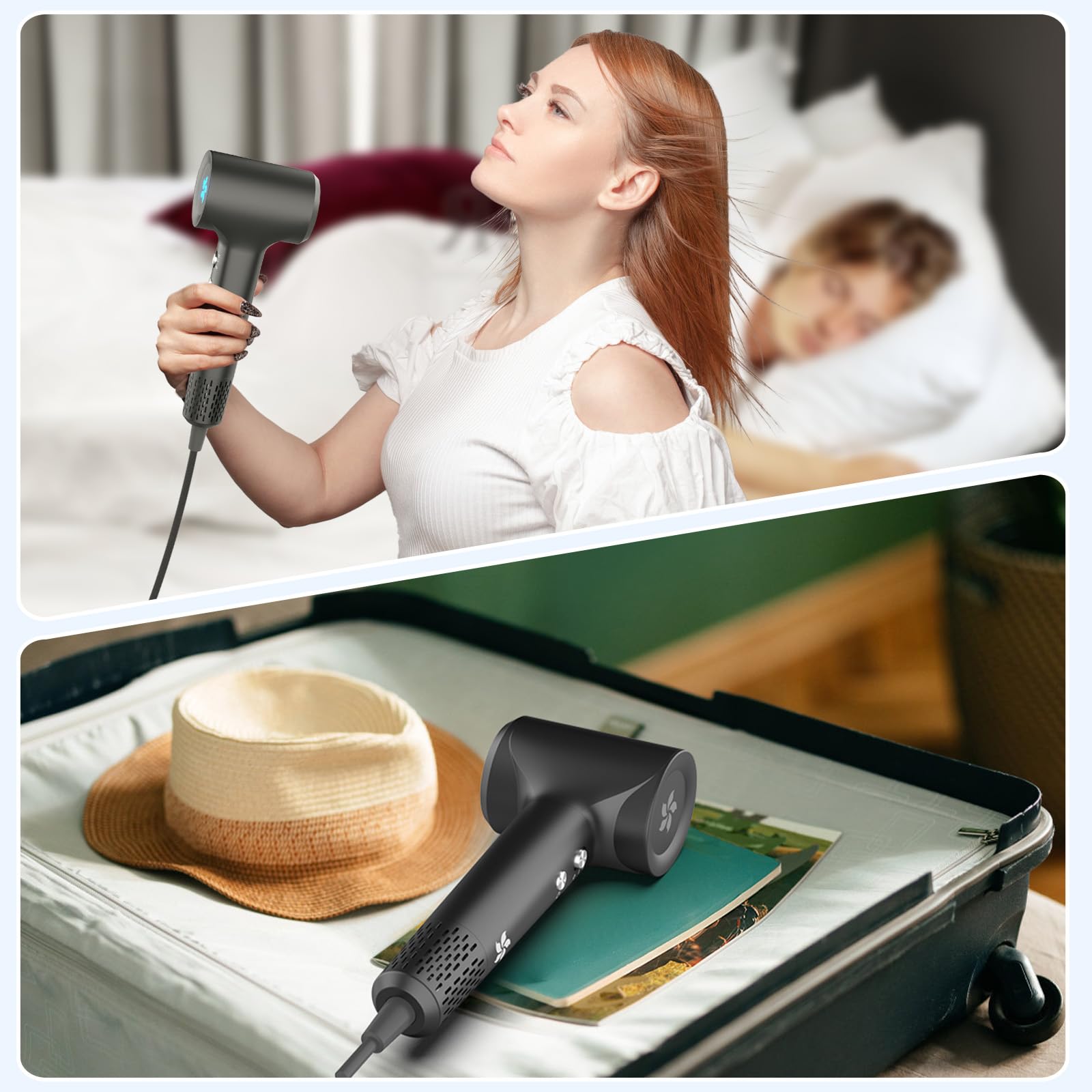 Haartrockner, Ionen Föhn, 400 Millionen Plasma Fön, 110000 U/min Bürstenloser Motor Schnelles Trocknen Haarföhn, 57dB Geräuscharm Hair Dryer, Intelligentes Thermostat Haarfön für Reise, Zuhause 9