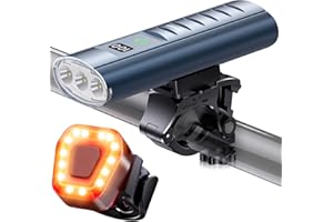 High Lumen Bike Light Set, Prasky Rechargeable Bicycle Lights Front and Rear, Super Bright LED Headlight, IP65 Waterproof Multiple Modes Road Mountain Bike Lights for Night Riding