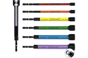 KAFUWELL 6PCS Magnetic Nut Driver Set, Hollow Shaft, 1/4"–9/16" SAE, Color-Coded, Impact Driver for Drill, 1/4" Hex Shank