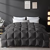 L LOVSOUL Goose Feather Down Fiber Comforter Queen Size, 100% Organic Cotton Fabric Duvet Insert,1200TC,750+FP, Hotel Collection, Heavyweight Grey Bedding Comforters with 8 Tabs,83oz