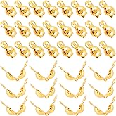 YALOJE 50 Pcs 4mm Crimp Beads for Jewelry Making, 18K Gold Plated Knot Covers for Bracelets, Clamshell Bead Tips Knot Cover, Fold-Over Bead Covers for DIY Art Crafts, Necklaces