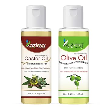 Buy Kazima Combo Of Olive Oil And Castor Oil 100 Pure Natural Cold Pressed Oil For Aromatherapy Therapeutic Grade Ideal For Hair Skin Body Acne Scars Massage 100ml Online
