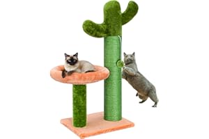 YULOYI 35 inchs Cat Scratching Post for Large Cat, Cat Tree for Indoor Cats, 5 Inchs Large Diameter Cat Scratching Post, Cat Scratcher with Large Cozy Perches and Fluffy Balls, Green