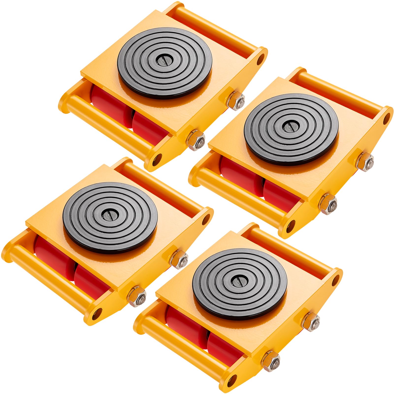 Photo 1 of VEVOR 4pcs 8T Machinery Skate Dolly, 17637lbs Machinery Moving Skate, Machinery Mover Skate with 360° Rotation Cap and 4 PU Rollers for Moving Equipment, Yellow