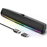 Computer Speakers for Desktop,PC Speakers Gaming Sound bar with Colorful Light,USB Speaker With Bluetooth for PCs Desktop Laptop Tablets,Wired Bluetooth Speaker for Phones(Type-C Adapter Included)
