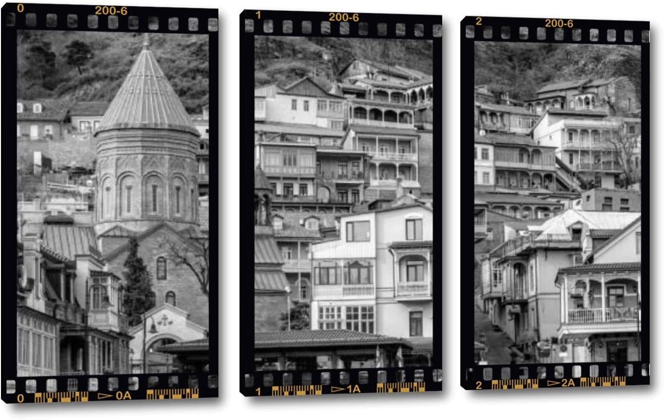 Paintings - BFOIUGTKRQUE 3 Panel Wall Art Modern Artworks for Home Decor Canvas Prints The Old Town of Tbilisi Georgia Pictures for Living Room Bedroom Decoration, Ready to Hang