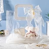 Rmannke Clear Gift Bag with Handle, 4 Pcs Large Transparent PVC Gift Bag, Heavy Duty Reusable Gift Wrap Bags for Bridal Party, Baby Shower, Wedding Favor, Shopping Bag Bulk- 9.8"x6"x11"