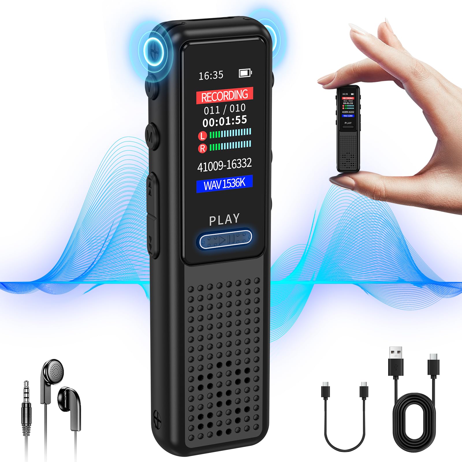 Photo 1 of 128GB Voice Recorder - ZIPCIDE Digital Voice Activated Recorder with Intelligent Noise Reduction, Professional Dictaphone Tape Recording Device with Playback for Lectures Meeting/Classes/Interview