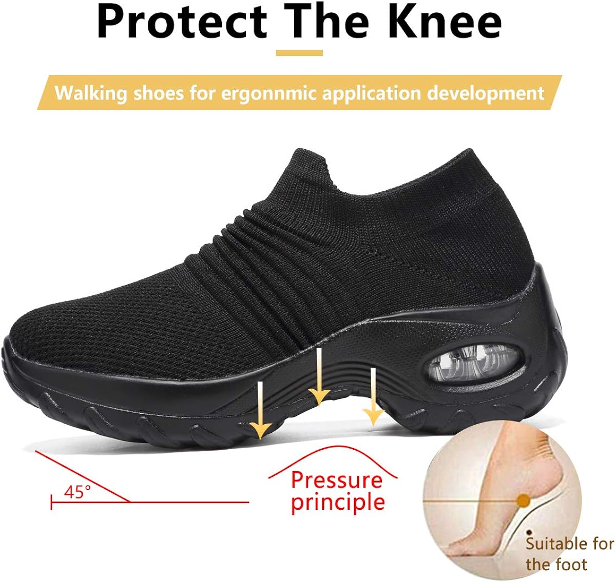  | ANLUKE Women's Walking Sock Shoes Slip On Air Cushion Platform Mesh Breathable Tennis Running Sneakers | Walking
