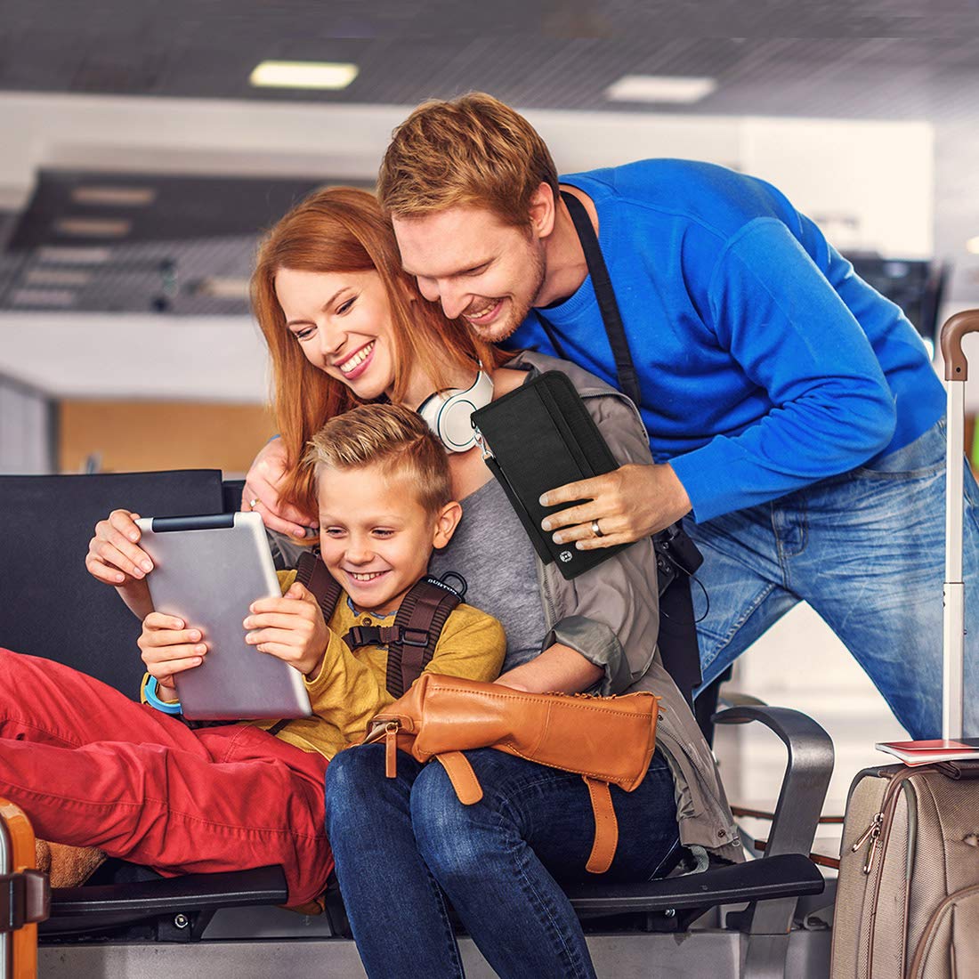 Vemingo Family Passport Holder RFID-Blocking Travel Wallet Ticket Holder Document Organizer with Zipper for Women & Men, Fits 5 Passports (Black, Large)